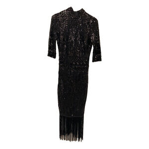 Banjul Sheer Lace Dress With Fringe Sequins Dark Romance Cocktail Party Dance